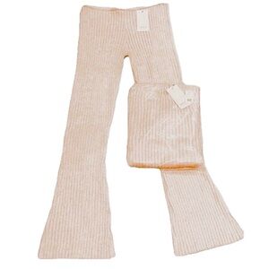 👖👕 AKIRA Chic Beige Ribbed Knit Mini Dress & Flared Pant Set | Women’s Plus 1X